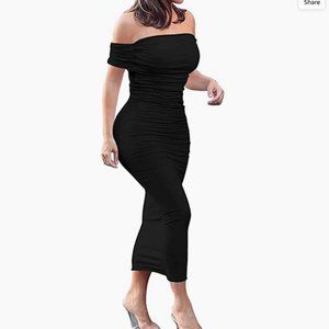 Women's Ruched Off Shoulder Short Sleeve Bodycon Dress